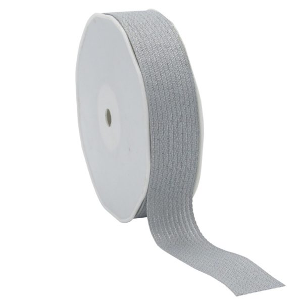 Textured Lurex Ribbon; Grey with Silver Lurex 20m reel