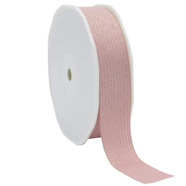 Textured Lurex Ribbon; Pink with Silver Lurex 20m reel