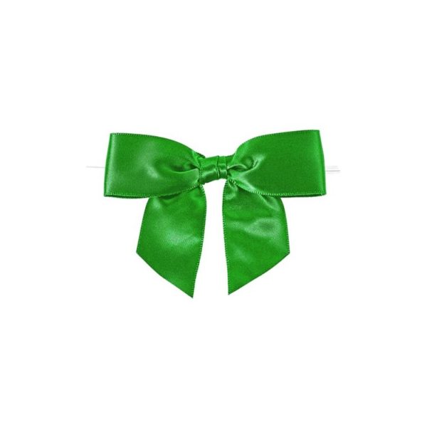 Satin PreTied Bows with Twist Ties; Emerald Bag of 100