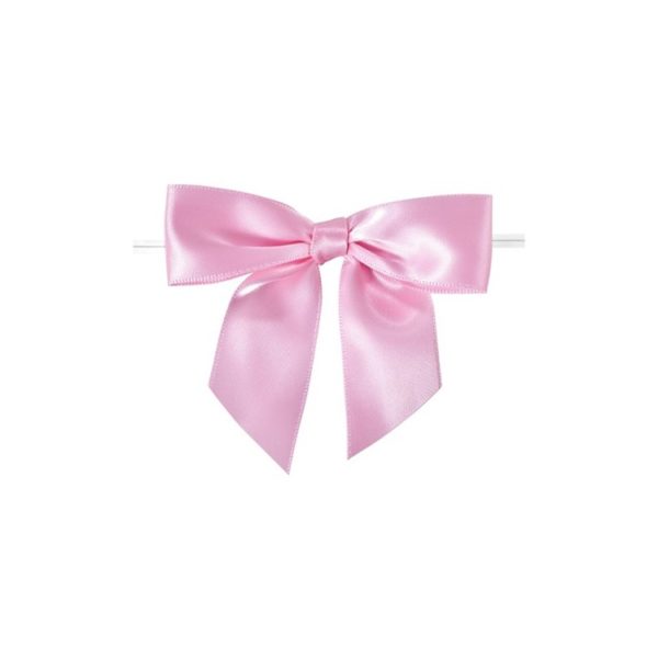 Satin PreTied Bows with Twist Ties; Pink Bag of 100