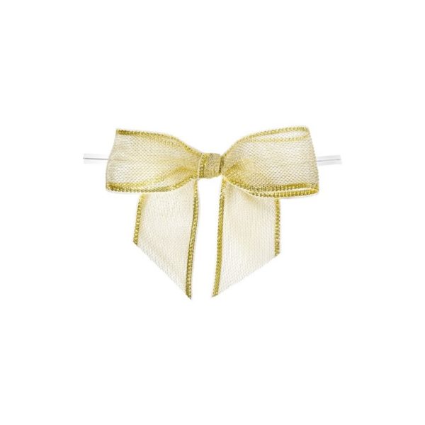 Mesh PreTied Bows with Twist Ties; Gold Mesh Bag of 100