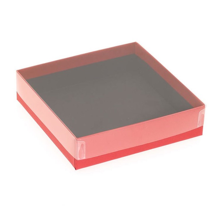 9 Choc Square box & PET Lid; Chilli red Pack of 20