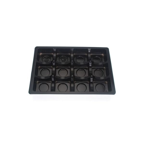 black PET Rectangle Inserts for 12 chocolates Pack of 25