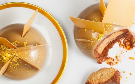 gold chocolate callebaut dome pastry