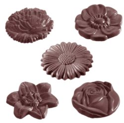 Chocolate World Frame Moulds - CW1416 - Flower Caraque Round 5 Fig. - 7gm - 43x43x6mm