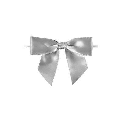 Satin PreTied Bows with Twist Ties; Silver Bag of 100
