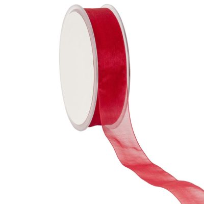 Organza Woven Edge Ribbon; red 50m reel