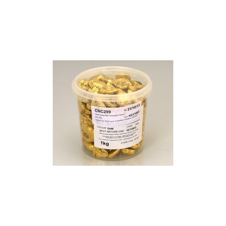 Gold Foiled Swiss milk chocolate chips Hearts 1kg box