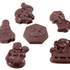 Chocolate World Frame Moulds - CW1406 - Caraque Christmas Garnish 6 Fig. - 6gm - 43x32x7mm