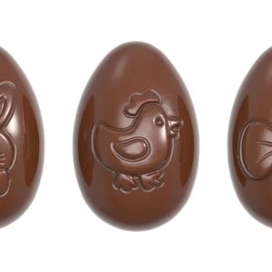 Chocolate World Frame Moulds - CW1664 - Playfull Egg 3 Fig. - 35gm - 62x41.5x23mm