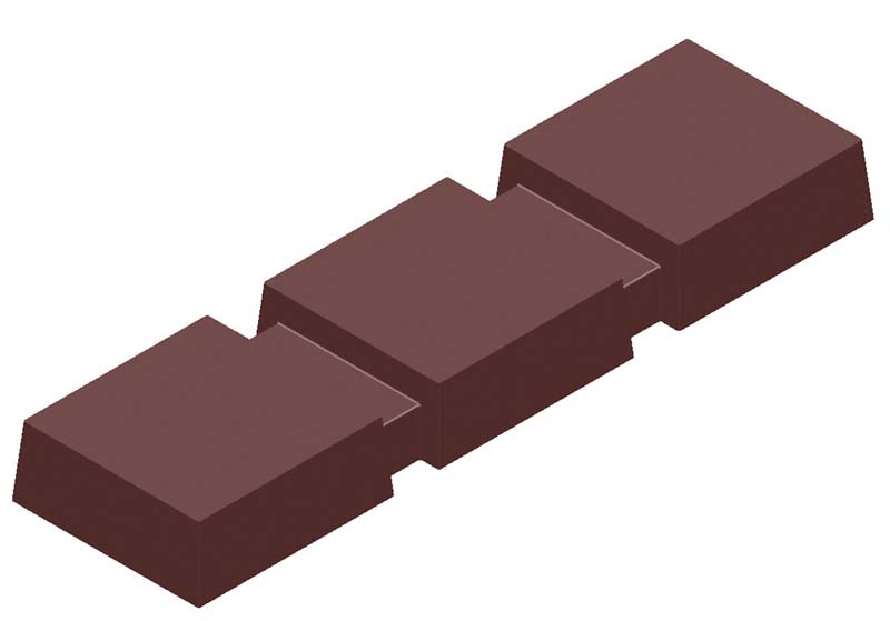 Chocolate World Magnetic Moulds for Transfers - 1000L24 - Magnetic Bar 3 Block - 40gm - 108x30x11mm