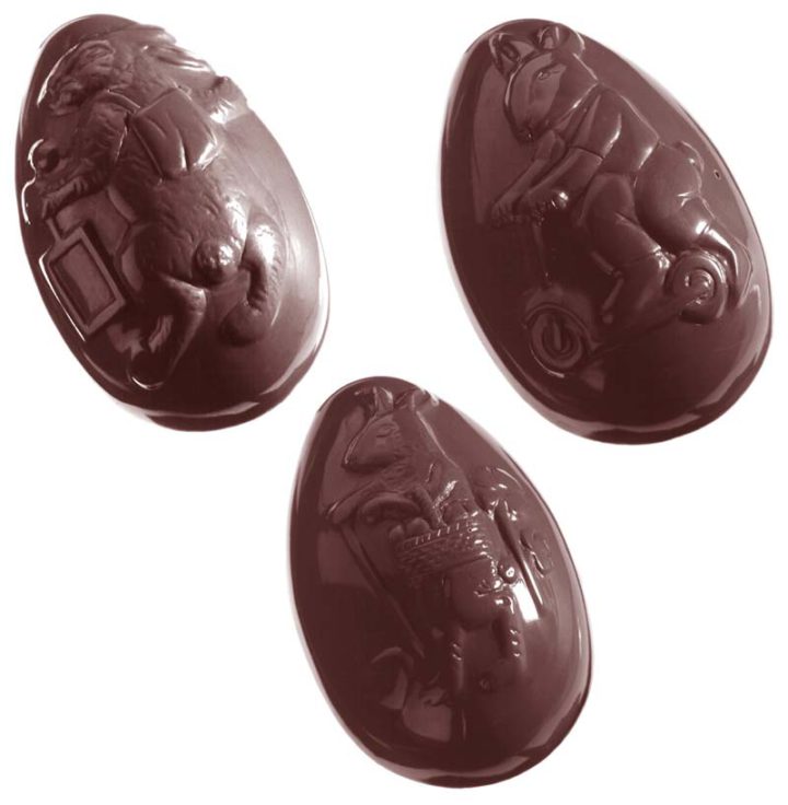 Chocolate World Frame Moulds - CW1041 - Egg Hare 8 Fig. - 60gm - 74x48x26mm