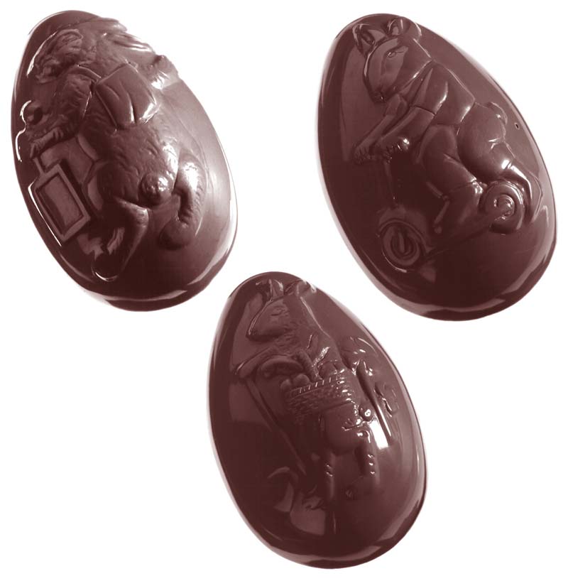 Chocolate World Frame Moulds - CW1041 - Egg Hare 8 Fig. - 60gm - 74x48x26mm