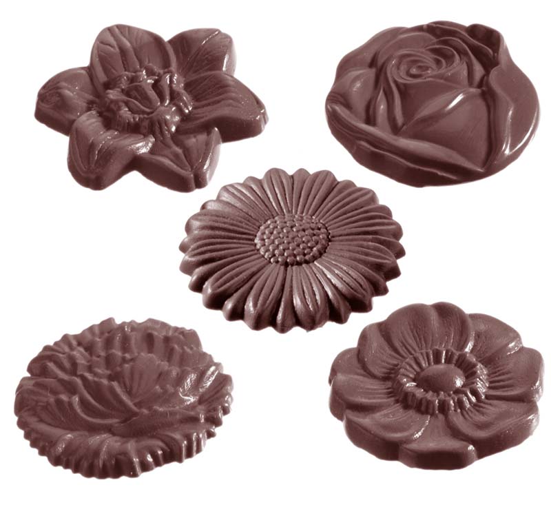 Chocolate World Frame Moulds - CW1048 - Flowercaraque Round 5 Fig. - 6gm - 43x43x5mm