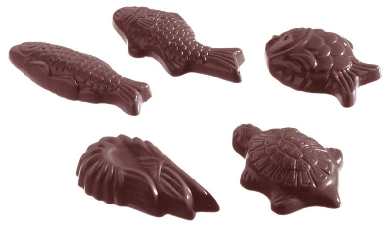 Chocolate World Frame Moulds - CW1170 - Caraque Seafood 5 Fig. - 4.5gm - 38x20x7mm