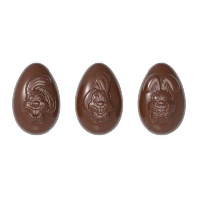 Chocolate World Frame Moulds - CW12048 - Egg Funny Bunny'S 3 Fig. - 71.5gm - 81x54x30mm