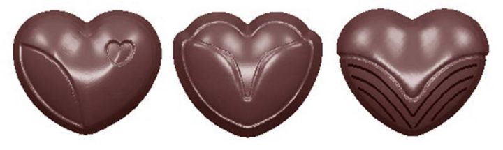 Chocolate World Frame Moulds - CW1577 - Heart Classic 3 Fig. - 11gm - 28x35x17mm