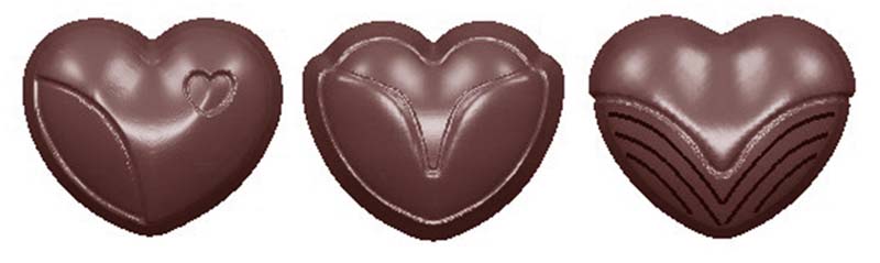 Chocolate World Frame Moulds - CW1577 - Heart Classic 3 Fig. - 11gm - 28x35x17mm