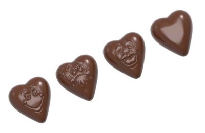 Chocolate World Frame Moulds - CW1579 - Heart Smiley 3 Fig. - 7gm - 33x33x10mm