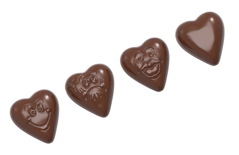Chocolate World Frame Moulds - CW1579 - Heart Smiley 3 Fig. - 7gm - 33x33x10mm