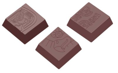 Chocolate World Frame Moulds - CW1593 - Maya Praline Square 3 Fig. - 13gm - 34x34x11mm