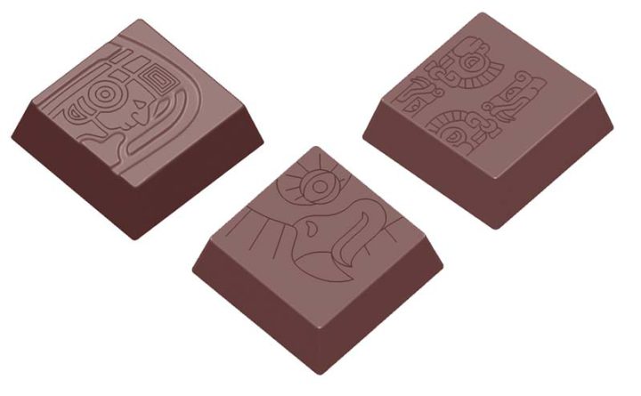 Chocolate World Frame Moulds - CW1593 - Maya Praline Square 3 Fig. - 13gm - 34x34x11mm