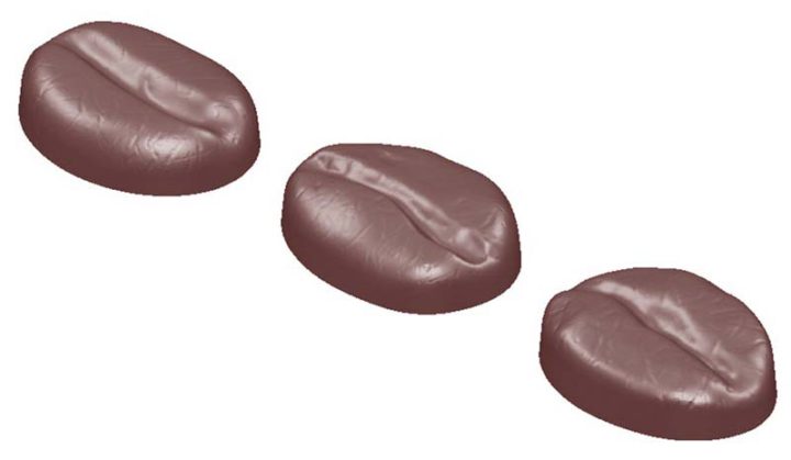 Chocolate World Frame Moulds - CW1609 - Coffee Bean 3 Fig. - 3gm - 25x20x8mm
