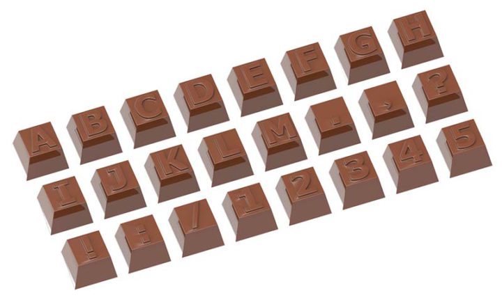 Chocolate World Frame Moulds - CW1628 - Part 1 Alphabet 24 Fig. - 12gm - 26x26x18.5mm