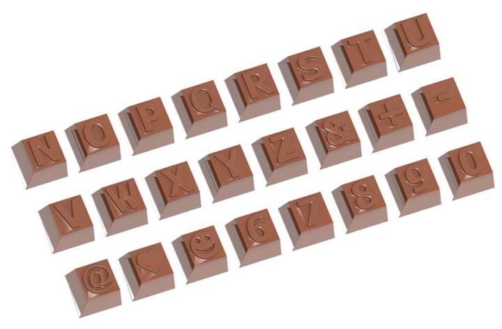 Chocolate World Frame Moulds - CW1629 - Part 2 Alphabet 24 Fig. - 12gm - 26x26x18.5mm