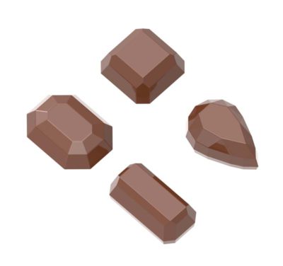 Chocolate World Frame Moulds - CW1632 - Gems 4 Fig. - 5gm - 35x20x26mm