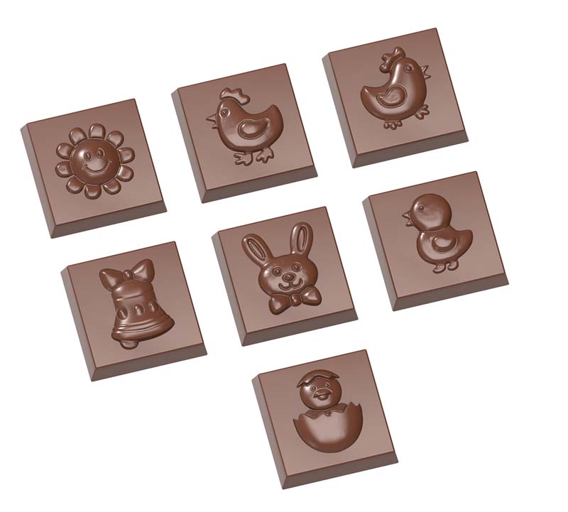 Chocolate World Frame Moulds - CW1641 - Caraque Easter 7 Fig. - 9gm - 31x31x9mm