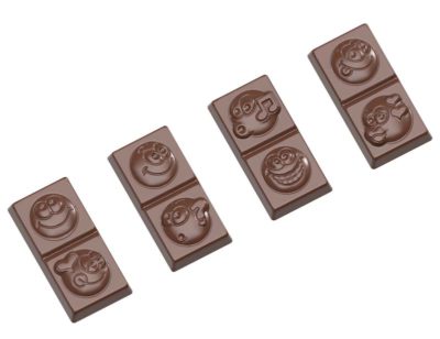 Chocolate World Frame Moulds - CW1650 - Caraque Smiley 4 Fig. - 9.5gm - 49x24.5x9mm