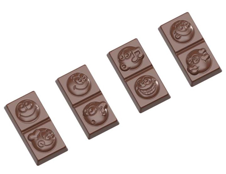 Chocolate World Frame Moulds - CW1650 - Caraque Smiley 4 Fig. - 9.5gm - 49x24.5x9mm