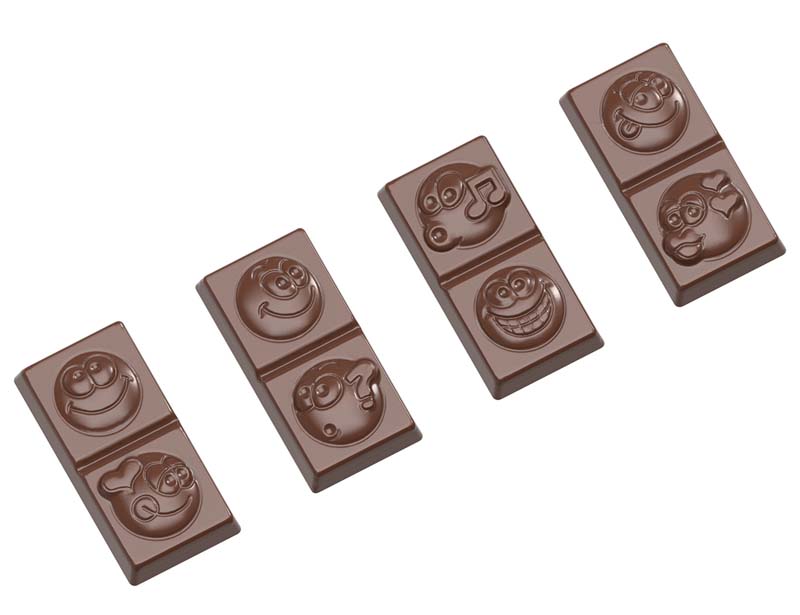 Chocolate World Frame Moulds - CW1650 - Caraque Smiley 4 Fig. - 9.5gm - 49x24.5x9mm