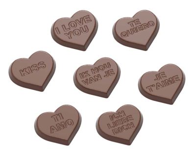 Chocolate World Frame Moulds - CW1658 - Hearts 7 Fig. - 4gm - 26x30x7mm