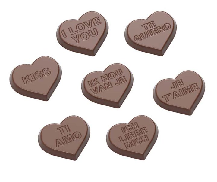 Chocolate World Frame Moulds - CW1658 - Hearts 7 Fig. - 4gm - 26x30x7mm