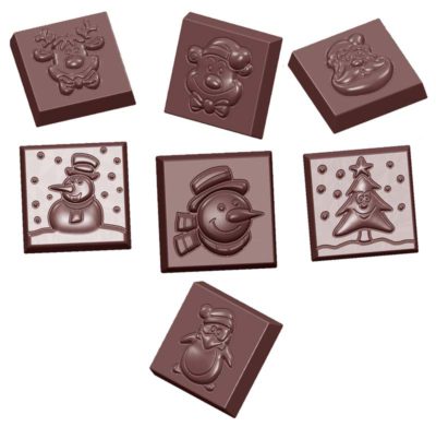 Chocolate World Frame Moulds - CW1660 - Caraque Christmas7 Fig. - 9gm - 31x31x10mm