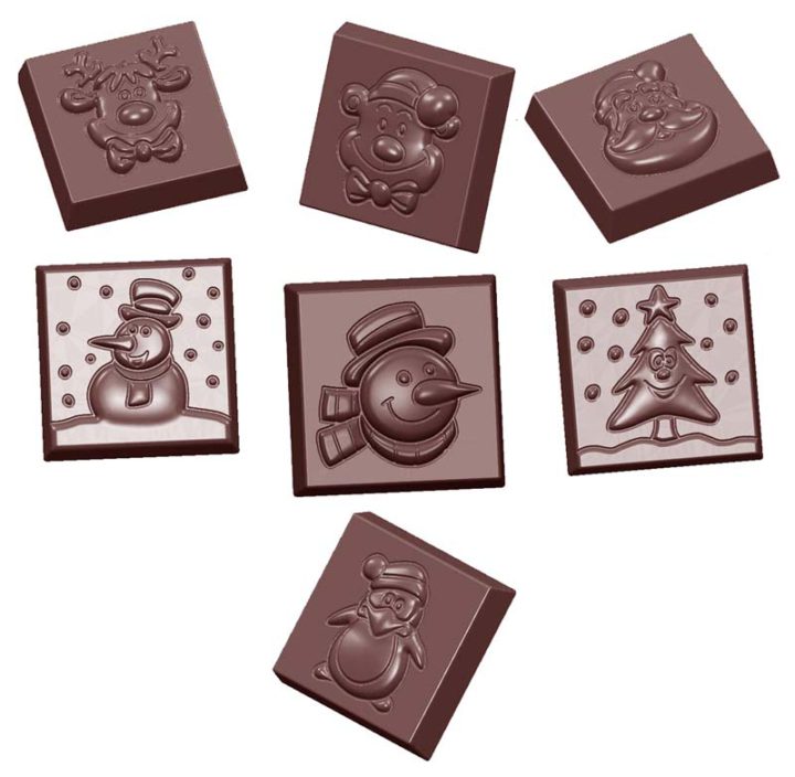 Chocolate World Frame Moulds - CW1660 - Caraque Christmas7 Fig. - 9gm - 31x31x10mm