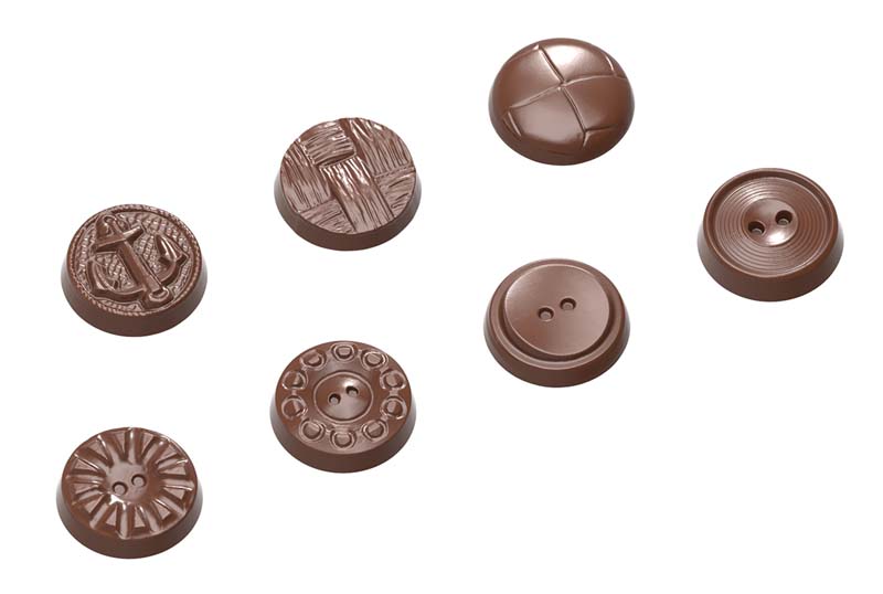 Chocolate World Frame Moulds - CW1662 - Buttons 7 Fig. - 5gm - 31x31x8mm