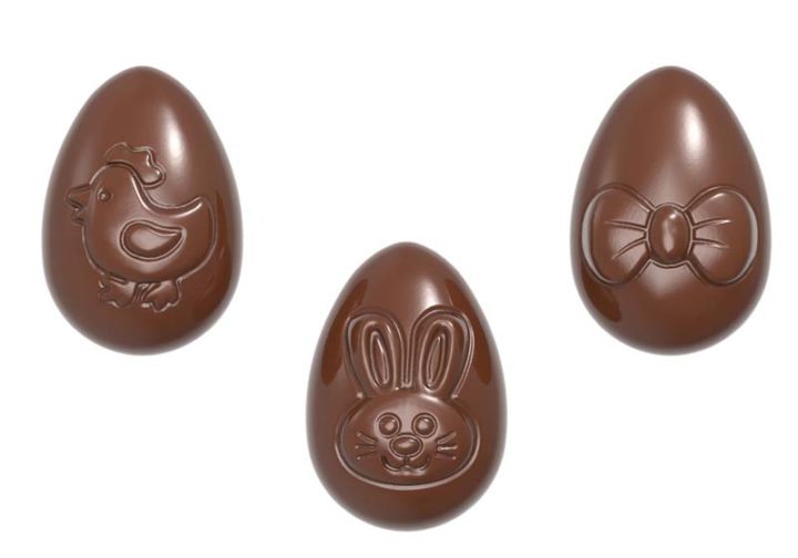 Chocolate World Frame Moulds - CW1663 - Playfull Egg Small 3 Fig. - 5gm - 33x23x12mm