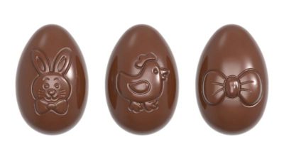 Chocolate World Frame Moulds - CW1664 - Playfull Egg 3 Fig. - 35gm - 62x41.5x23mm