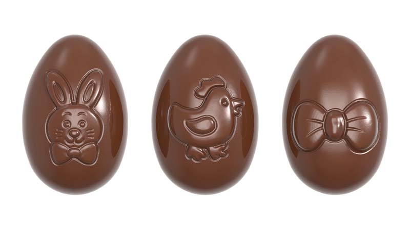 Chocolate World Frame Moulds - CW1664 - Playfull Egg 3 Fig. - 35gm - 62x41.5x23mm