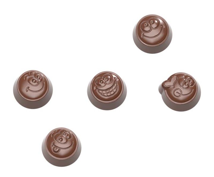 Chocolate World Frame Moulds - CW1671 - Smiley Praline 5 Fig. - 9.5gm - 30x30x15mm