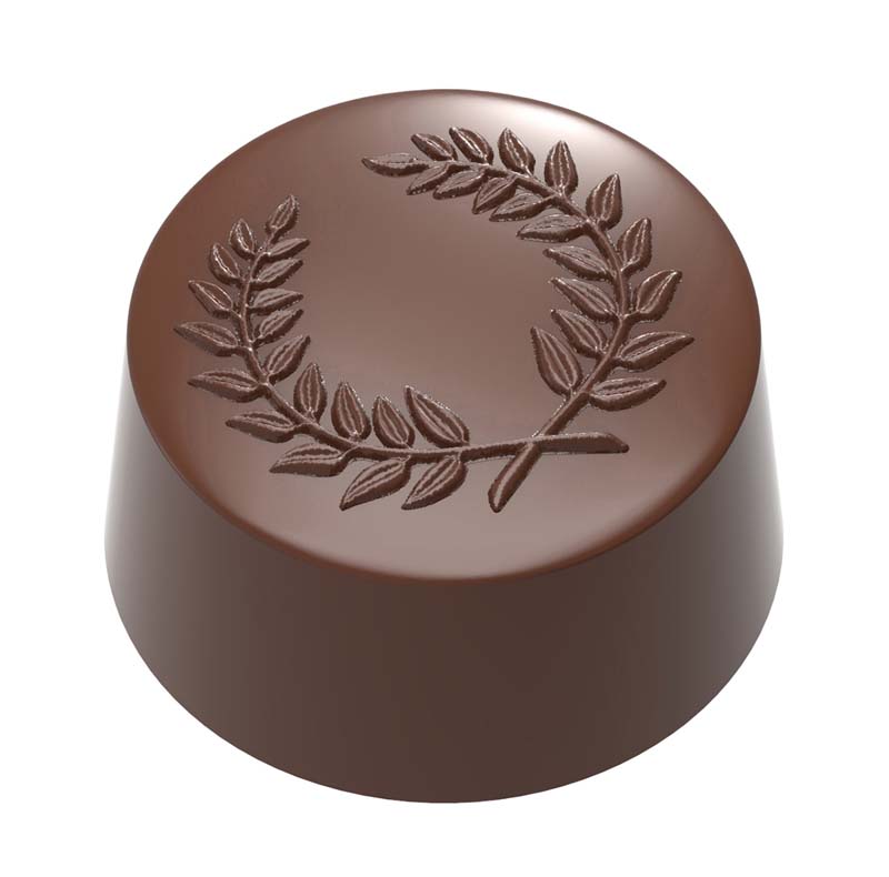 Chocolate World Frame Moulds - CW1956 - Round Praline Laurel Wreath - 13gm - 31x31x16.4mm