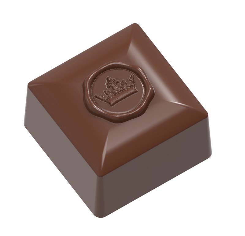 Chocolate World Frame Moulds - CW1957 - Square With Royalty Stamp - 12gm - 26x26x17.5mm