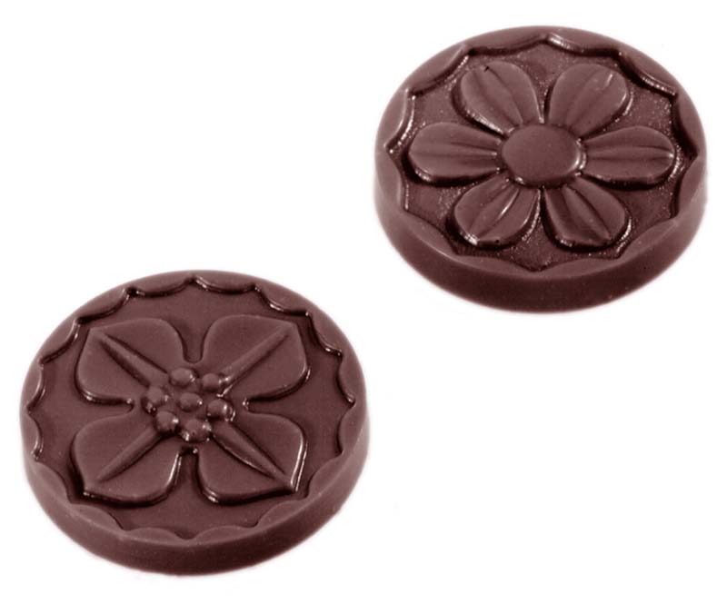 Chocolate World Frame Moulds - CW2079 - Caraque Flower Ø 29mm 2 Fig. - 4gm - 29x29x5mm