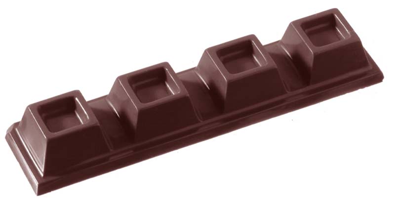 Chocolate World Frame Moulds - CW2095 - Bar 4 Cubes 16 Gr - 16gm - 94x22x12mm