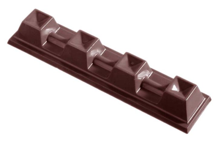 Chocolate World Frame Moulds - CW2097 - Bar 4 Cubes 27 Gr - 27gm - 116x27x14mm