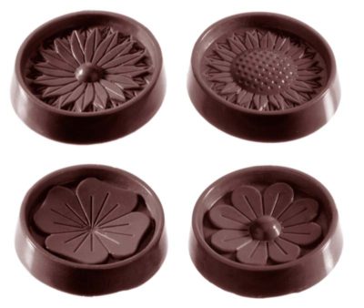 Chocolate World Frame Moulds - CW2146 - Flower Caraque 4 Fig. - 3gm - 29x29x6mm