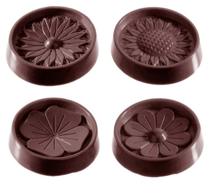 Chocolate World Frame Moulds - CW2146 - Flower Caraque 4 Fig. - 3gm - 29x29x6mm